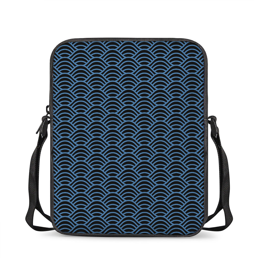 Blue And Black Japanese Pattern Print Rectangular Crossbody Bag
