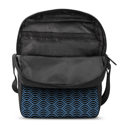 Blue And Black Japanese Pattern Print Rectangular Crossbody Bag