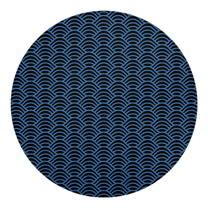 Blue And Black Japanese Pattern Print Round Blanket