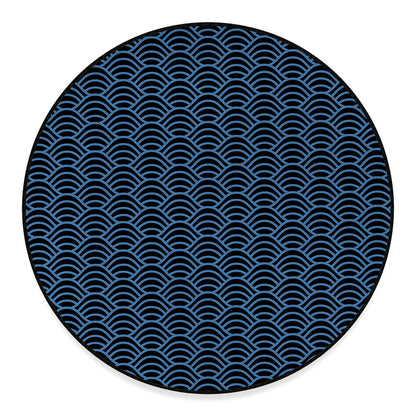 Blue And Black Japanese Pattern Print Round Floor Mat