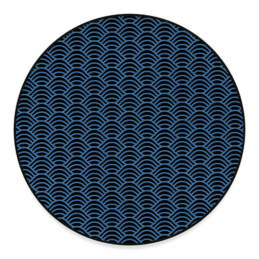 Blue And Black Japanese Pattern Print Round Floor Mat