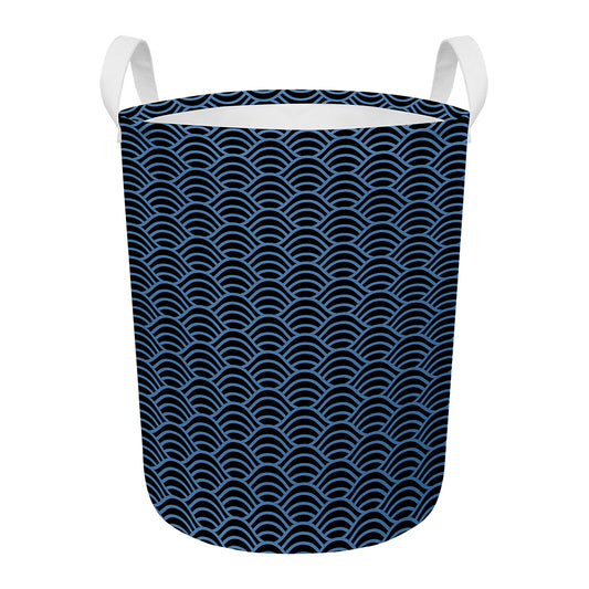 Blue And Black Japanese Pattern Print Round Laundry Basket
