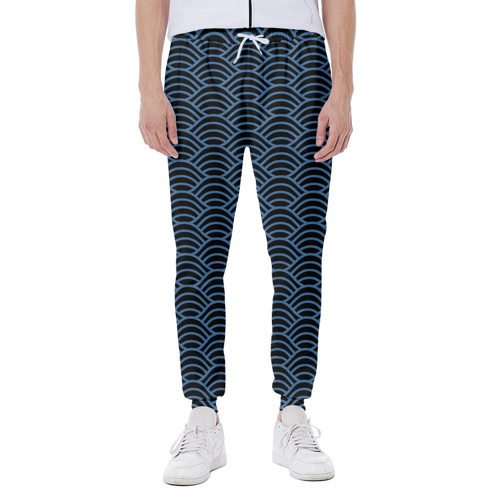 Blue And Black Japanese Pattern Print Scuba Joggers
