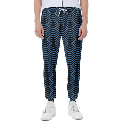 Blue And Black Japanese Pattern Print Scuba Joggers