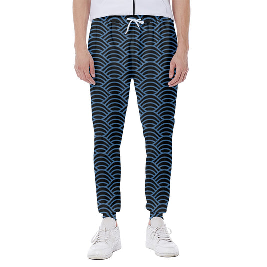 Blue And Black Japanese Pattern Print Scuba Joggers