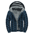 Blue And Black Japanese Pattern Print Sherpa Lined Zip Up Hoodie