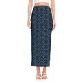 Blue And Black Japanese Pattern Print Side Slit Maxi Skirt