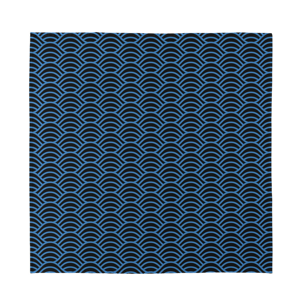Blue And Black Japanese Pattern Print Silk Bandana