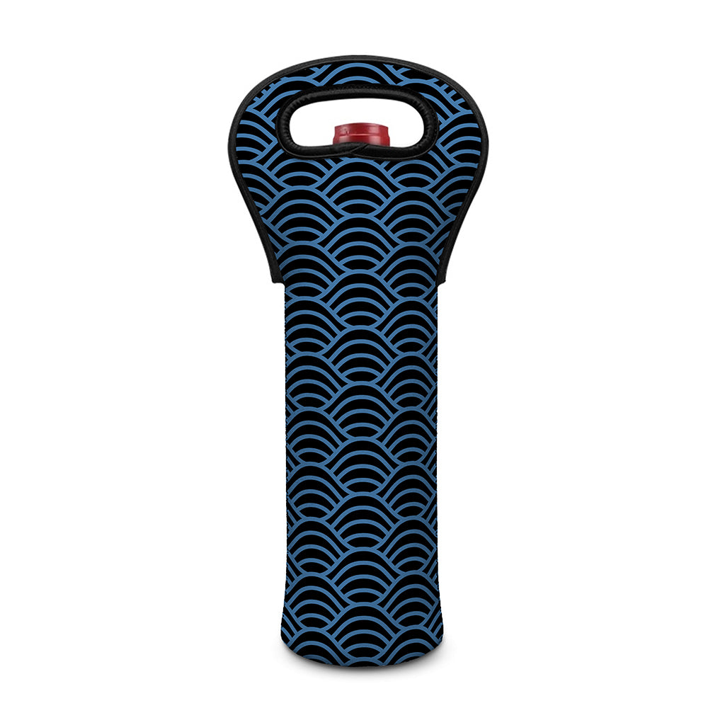 Blue And Black Japanese Pattern Print Single Neoprene Wine Tote