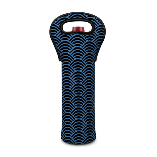 Blue And Black Japanese Pattern Print Single Neoprene Wine Tote