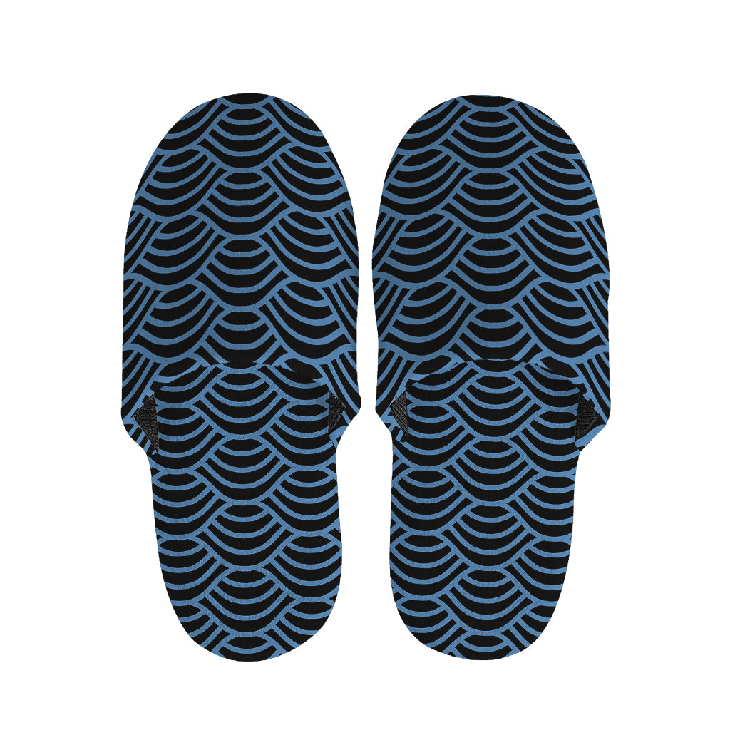 Blue And Black Japanese Pattern Print Slippers