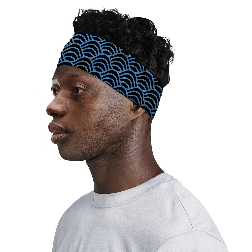 Blue And Black Japanese Pattern Print Sports Headband