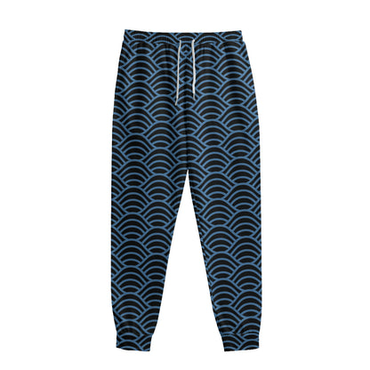 Blue And Black Japanese Pattern Print Sweatpants