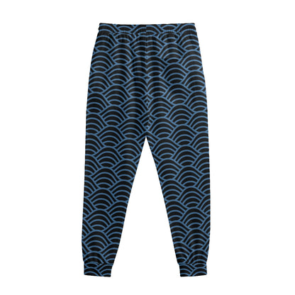 Blue And Black Japanese Pattern Print Sweatpants
