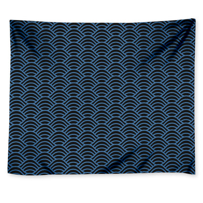 Blue And Black Japanese Pattern Print Tapestry