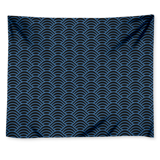 Blue And Black Japanese Pattern Print Tapestry