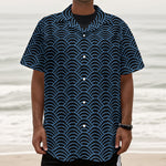 Blue And Black Japanese Pattern Print Textured Short Sleeve Shirt