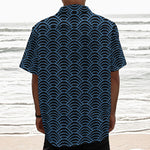 Blue And Black Japanese Pattern Print Textured Short Sleeve Shirt