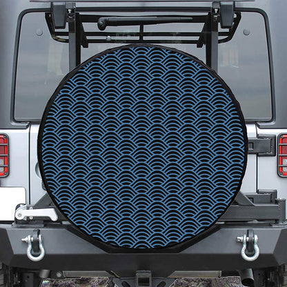 Blue And Black Japanese Pattern Print Tire Cover