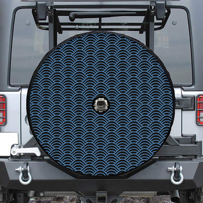 Blue And Black Japanese Pattern Print Tire Cover With Camera Hole