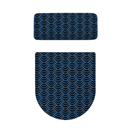 Blue And Black Japanese Pattern Print Toilet Lid And Tank Cover Set