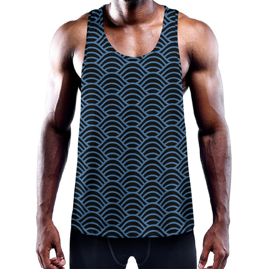 Blue And Black Japanese Pattern Print Training Tank Top