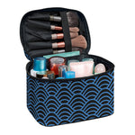 Blue And Black Japanese Pattern Print Travel Makeup Bag