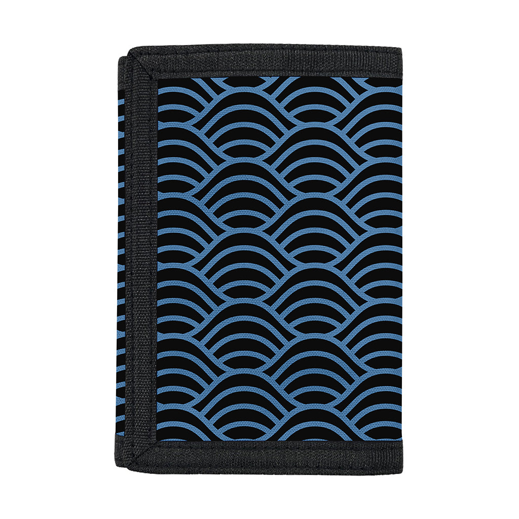 Blue And Black Japanese Pattern Print Trifold Wallet