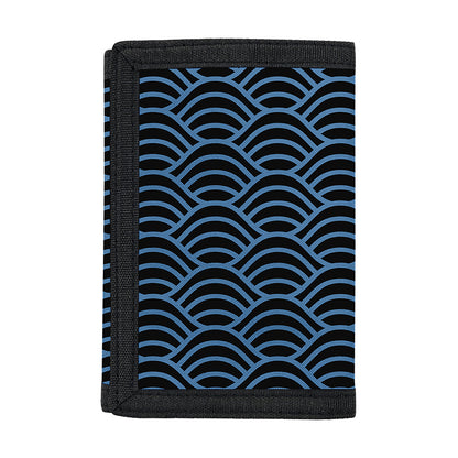 Blue And Black Japanese Pattern Print Trifold Wallet