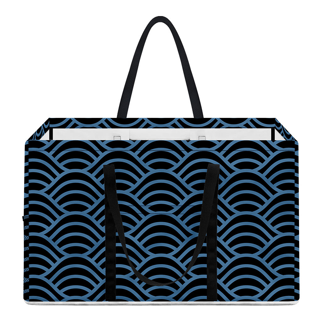 Blue And Black Japanese Pattern Print Utility Tote Bag
