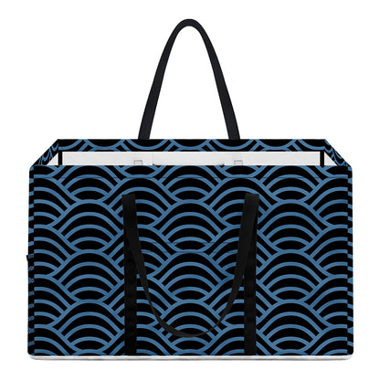 Blue And Black Japanese Pattern Print Utility Tote Bag
