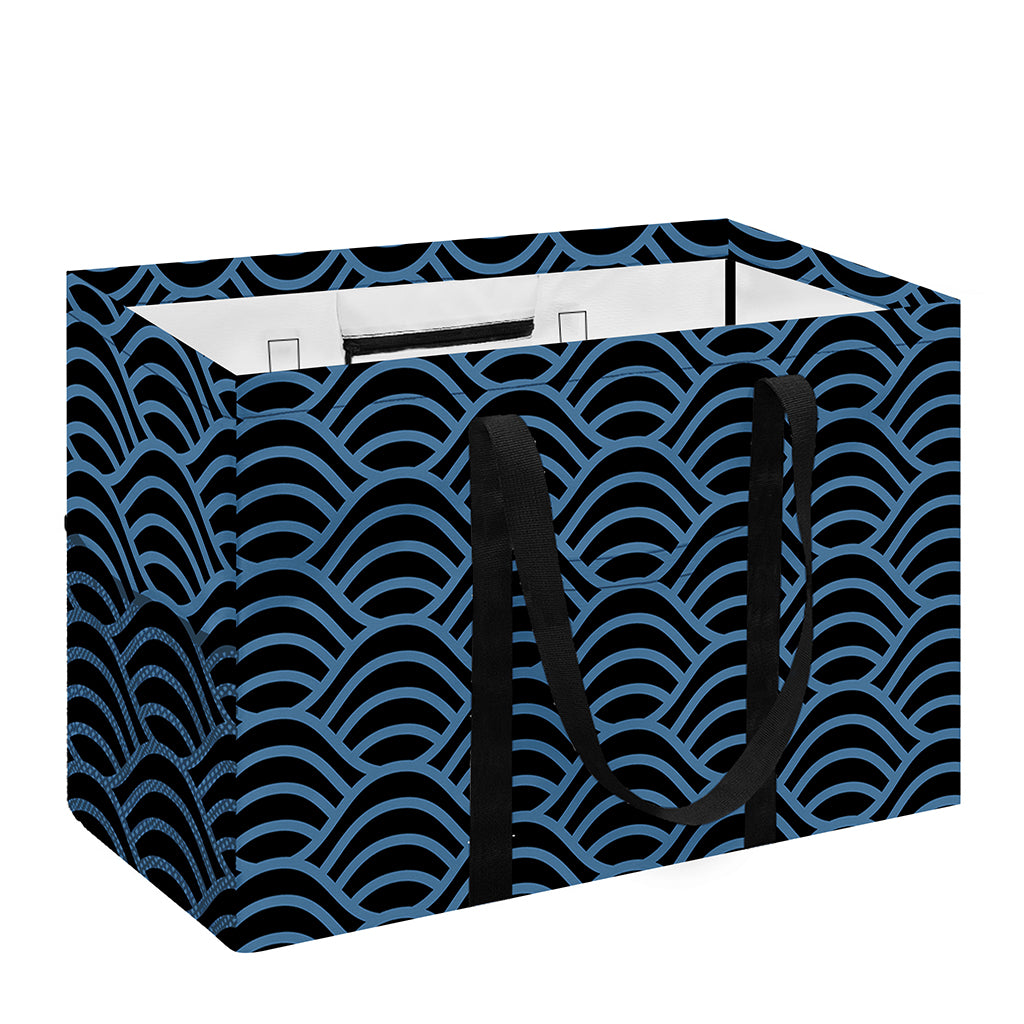 Blue And Black Japanese Pattern Print Utility Tote Bag