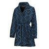 Blue And Black Japanese Pattern Print Women's Bathrobe