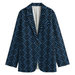 Blue And Black Japanese Pattern Print Women's Blazer
