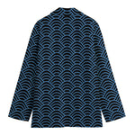 Blue And Black Japanese Pattern Print Women's Blazer