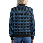 Blue And Black Japanese Pattern Print Women's Bomber Jacket