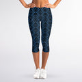 Blue And Black Japanese Pattern Print Women's Capri Leggings