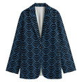 Blue And Black Japanese Pattern Print Women's Cotton Blazer