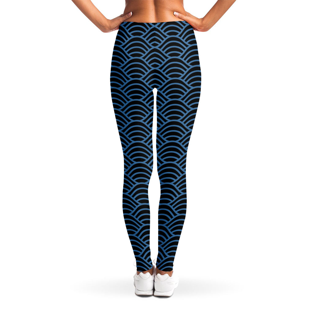 Blue And Black Japanese Pattern Print Women's Leggings