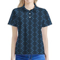 Blue And Black Japanese Pattern Print Women's Polo Shirt
