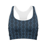 Blue And Black Japanese Pattern Print Women's Sports Bra