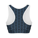 Blue And Black Japanese Pattern Print Women's Sports Bra
