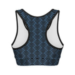 Blue And Black Japanese Pattern Print Women's Sports Bra