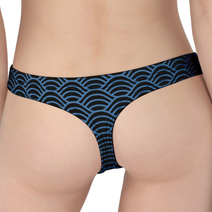 Blue And Black Japanese Pattern Print Women's Thong