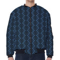 Blue And Black Japanese Pattern Print Zip Sleeve Bomber Jacket