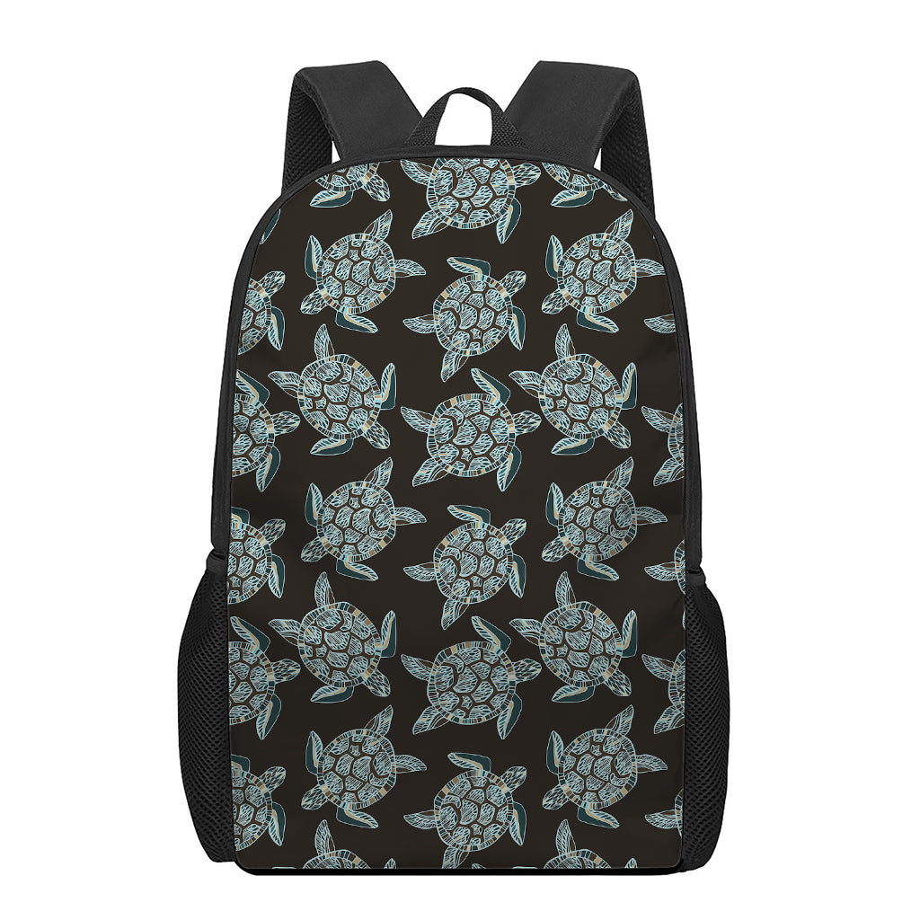 Blue And Black Sea Turtle Pattern Print 17 Inch Backpack