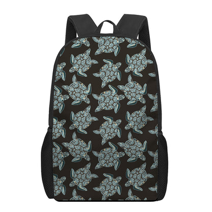 Blue And Black Sea Turtle Pattern Print 17 Inch Backpack
