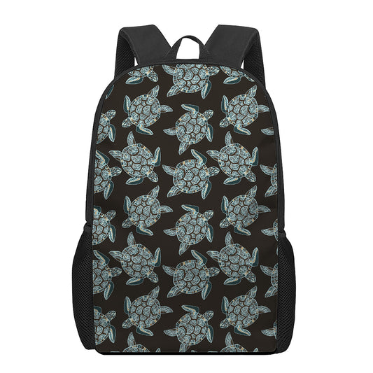 Blue And Black Sea Turtle Pattern Print 17 Inch Backpack