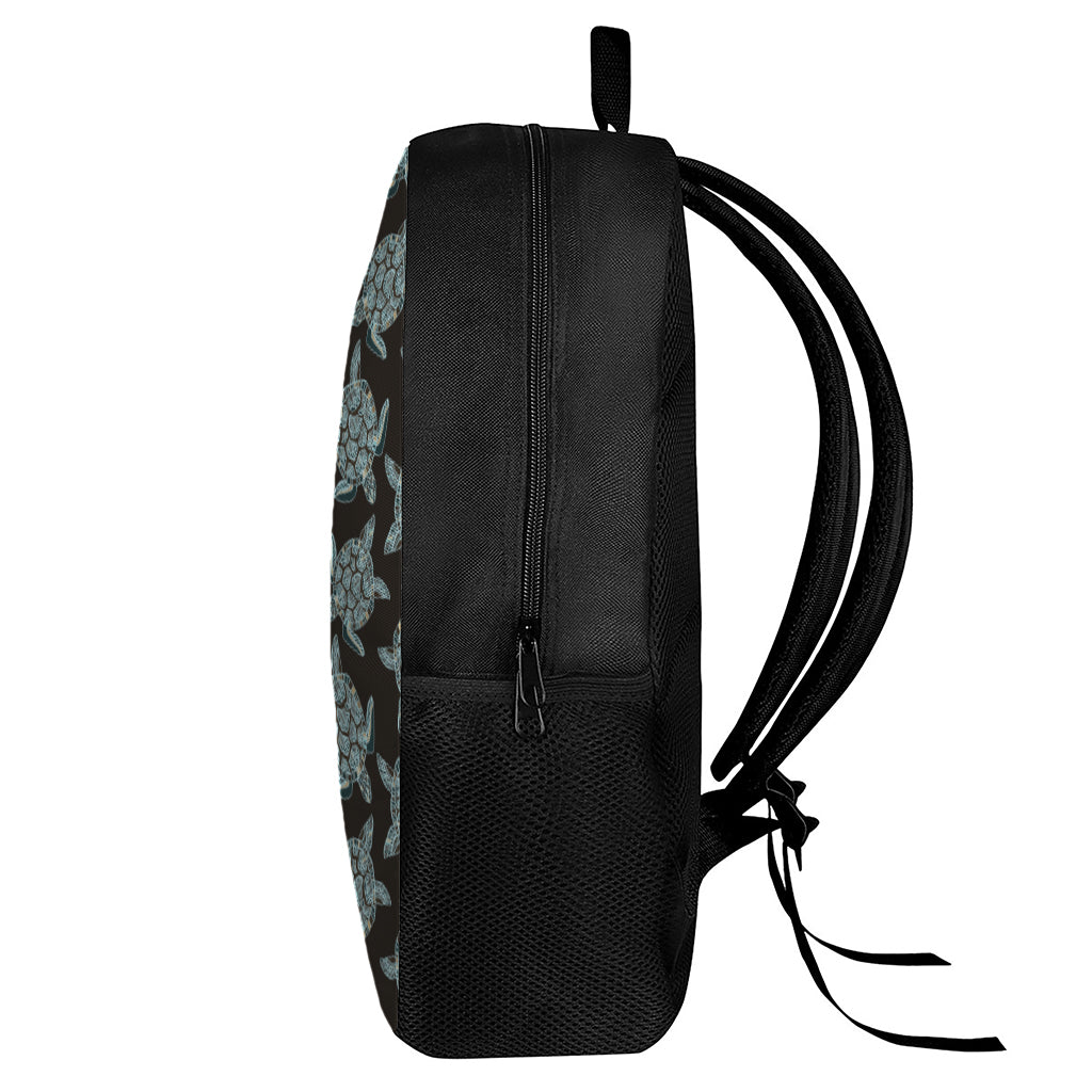 Blue And Black Sea Turtle Pattern Print 17 Inch Backpack