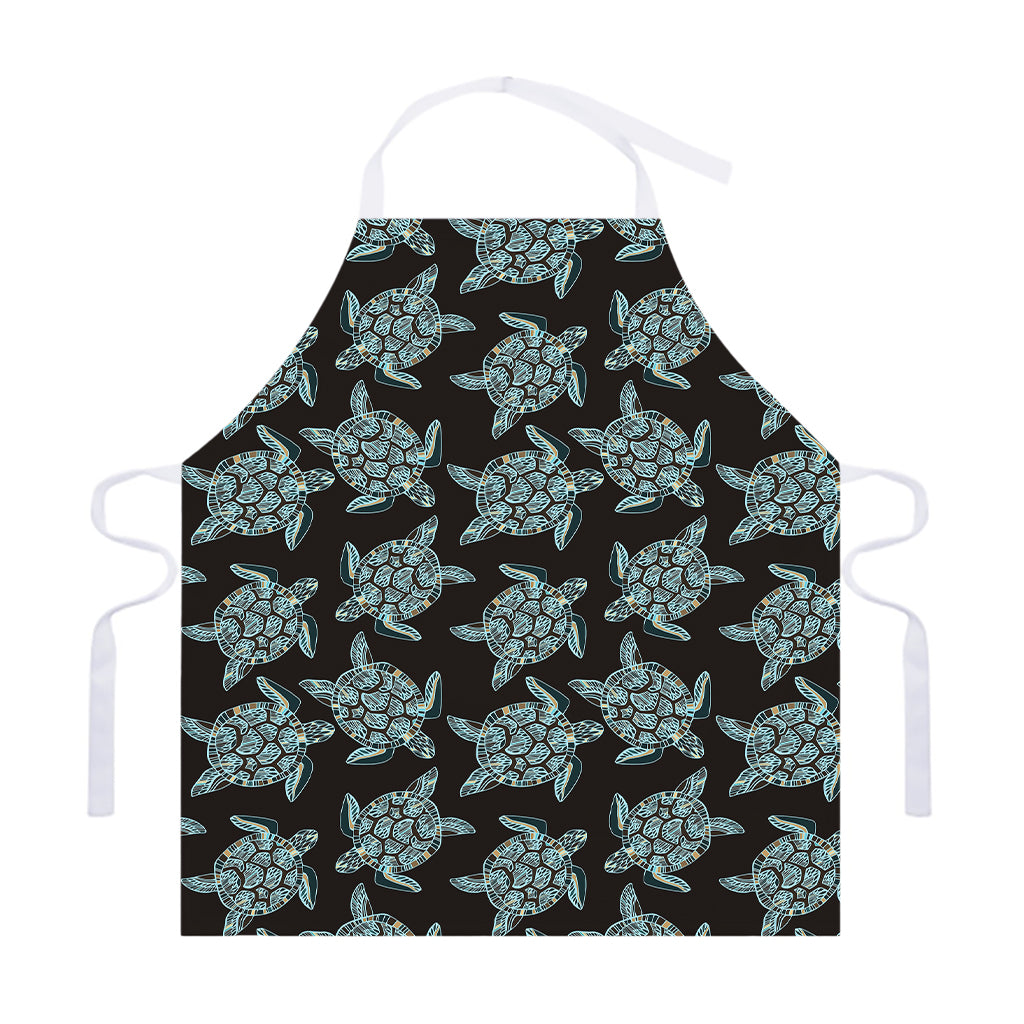 Blue And Black Sea Turtle Pattern Print Adjustable Apron